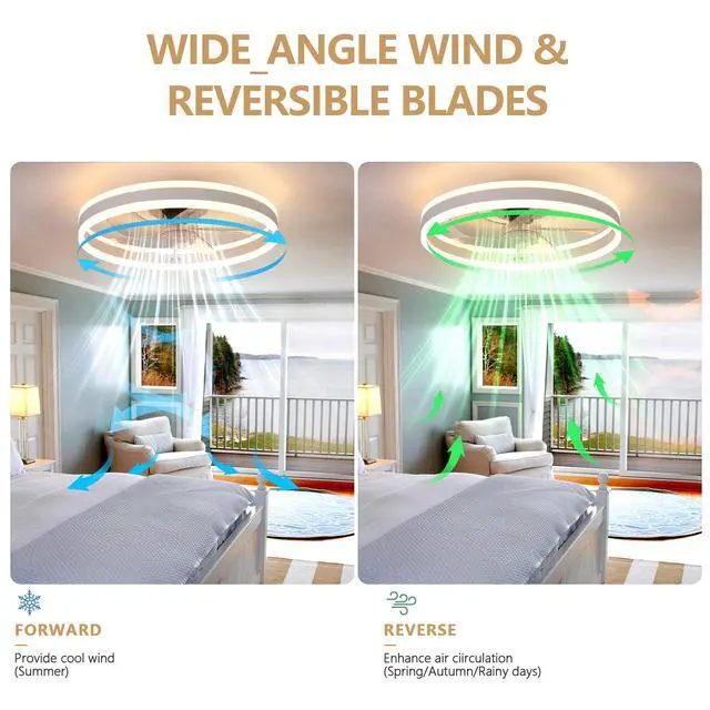 Alt view image 7 of 7 - 20" Flush Mount Ceiling Fans with Lights and Remote, 3000K-6000K Dimmable Led Fandelier Low Profile Chandelier Ceiling Fan for Bedroom Living Room, White