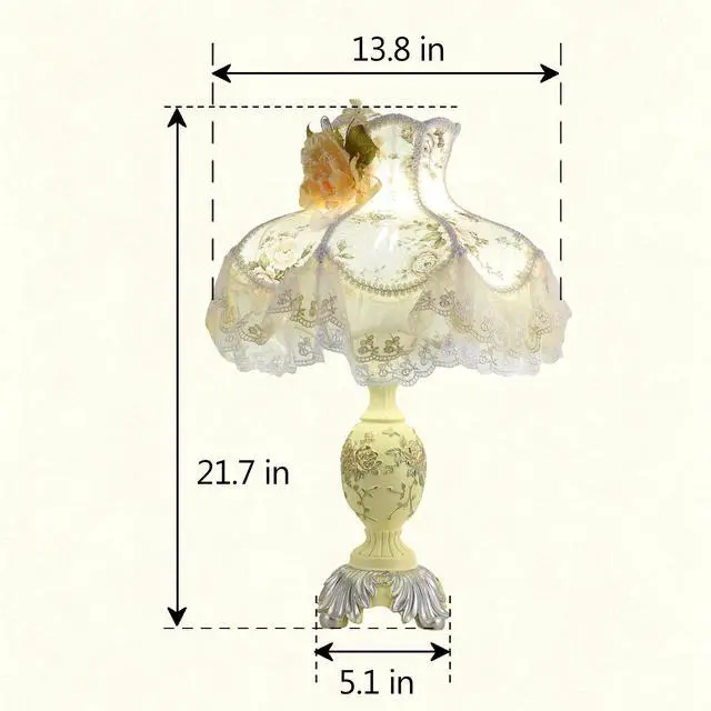 Alt view image 4 of 6 - Vintage Ivory + Pink Table Lamp,Victorian Style Table Lamp with Lace,Princess Bedside Lamps,Pleated Fabric Shade Desk Lamp,Antique Flower Night Light for Bedroom Nightstand Decorative Table Lamp