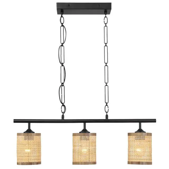 Alt view image 7 of 7 - Elysian Three Lights Island with Natural Rattan Shade Farmhouse Chain Ceiling Lamp