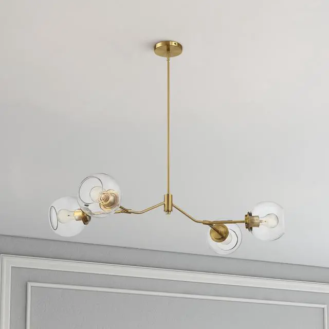 Alt view image 7 of 7 - Jewel Four Lights Modern Farmhouse Chandelier Ceiling Hanging Light Fixture for Kitchen Island Dining Room 36"L × 20"W × 7.25"H with Clear Glass