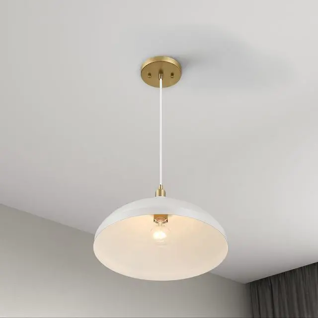 Alt view image 2 of 6 - Astral Single Light White Pendant Lamp with Golder Brass Finish for Entrance Kitchen Island 14"D × 8"H
