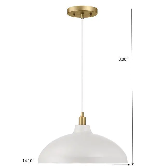 Alt view image 3 of 6 - Astral Single Light White Pendant Lamp with Golder Brass Finish for Entrance Kitchen Island 14"D × 8"H
