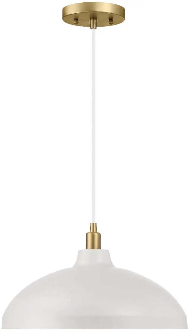 Main image of Astral Single Light White Pendant Lamp with Golder Brass Finish for Entrance Kitchen Island 14"D × 8"H