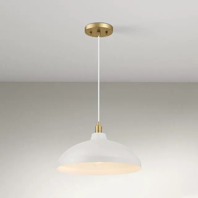 Alt view image 4 of 6 - Astral Single Light White Pendant Lamp with Golder Brass Finish for Entrance Kitchen Island 14"D × 8"H