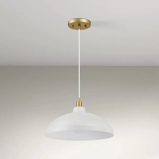 Alt view image 5 of 6 - Astral Single Light White Pendant Lamp with Golder Brass Finish for Entrance Kitchen Island 14"D × 8"H