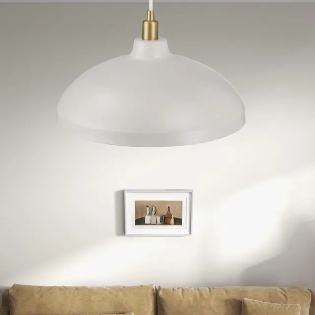Alt view image 6 of 6 - Astral Single Light White Pendant Lamp with Golder Brass Finish for Entrance Kitchen Island 14"D × 8"H