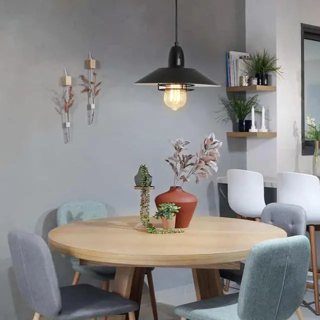 Alt view image 4 of 7 - Farmhouse Vintage Pendant Light Black Fixture Pendant Lights with Spring Frame Adjustable Metal Hanging Lamp for Kitchen Island Dining Room Bedroom Living Room Barn Entryy, E26
