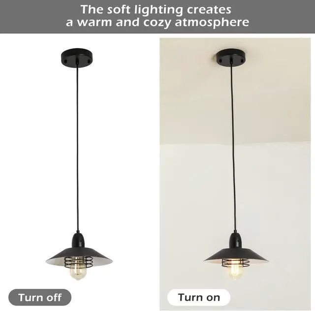 Alt view image 3 of 7 - Farmhouse Vintage Pendant Light Black Fixture Pendant Lights with Spring Frame Adjustable Metal Hanging Lamp for Kitchen Island Dining Room Bedroom Living Room Barn Entryy, E26