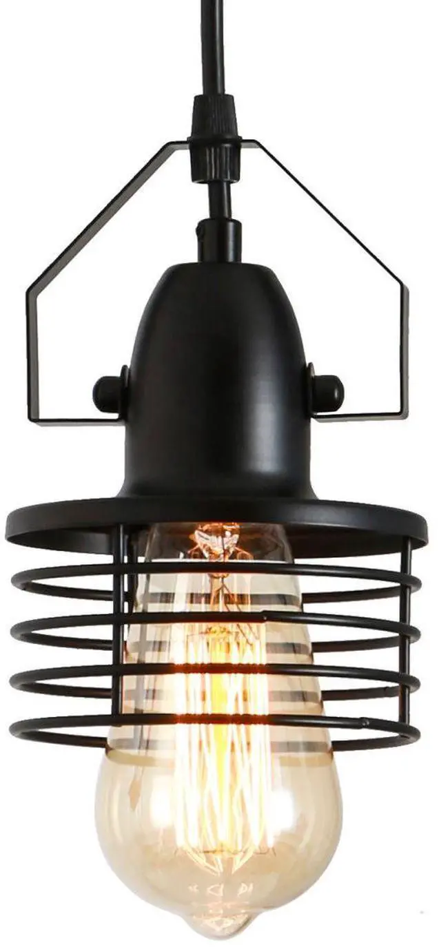 Main image of industrial Black Pendant Light Metal Cage Pendant Lights Dining Room Hanging Lighting for Kitchen Island Living Room Bedroom Entryy Barn Farmhouse,Spring Shade,E26 Bulb(1 Light)