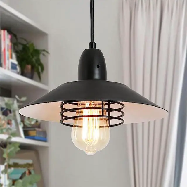 Alt view image 2 of 7 - Farmhouse Vintage Pendant Light Black Fixture Pendant Lights with Spring Frame Adjustable Metal Hanging Lamp for Kitchen Island Dining Room Bedroom Living Room Barn Entryy, E26