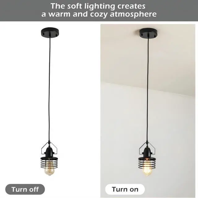 Alt view image 4 of 7 - industrial Black Pendant Light Metal Cage Pendant Lights Dining Room Hanging Lighting for Kitchen Island Living Room Bedroom Entryy Barn Farmhouse,Spring Shade,E26 Bulb(1 Light)