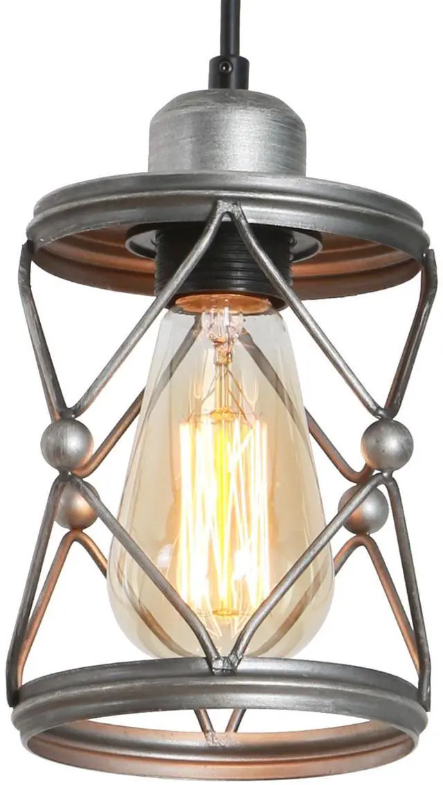 Main image of industrial Pendant Lighting for Kitchen Island, Rustic Mini Cage Pendant Light, Farmhouse Pendant Lamp with Silver Grey Adjustable for Dining Room, Hallway, Entryway, Bedroom