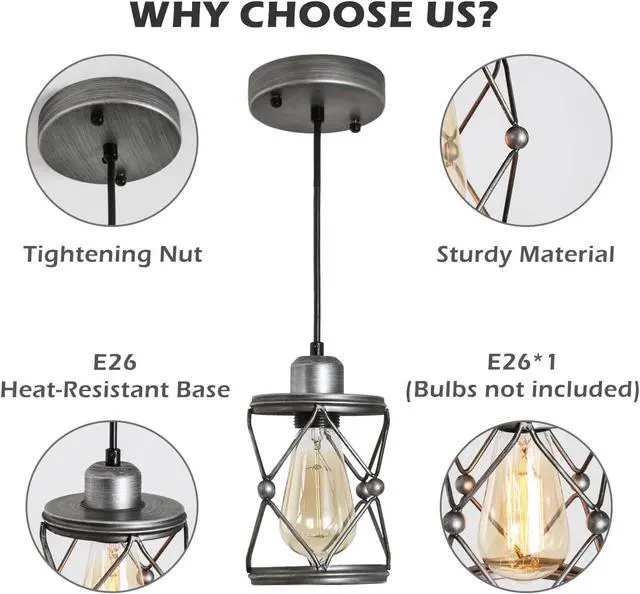 Alt view image 3 of 7 - industrial Pendant Lighting for Kitchen Island, Rustic Mini Cage Pendant Light, Farmhouse Pendant Lamp with Silver Grey Adjustable for Dining Room, Hallway, Entryway, Bedroom