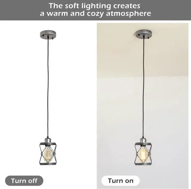 Alt view image 4 of 7 - industrial Pendant Lighting for Kitchen Island, Rustic Mini Cage Pendant Light, Farmhouse Pendant Lamp with Silver Grey Adjustable for Dining Room, Hallway, Entryway, Bedroom