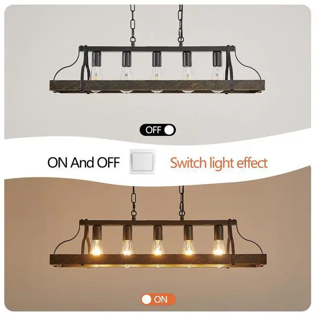 Alt view image 6 of 7 - 34-inch Black Gold Vintage Pendant Light, 5 E26 Bulb Sockets, Adjustable Chain Height Antique Style Chandelier for Dining Room, Kitchen, Or Living Room (Bulb Not included)