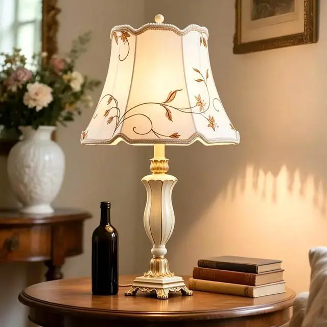 Alt view image 4 of 6 - Beige Patterned Gauze Table Lamp., Bedside Lamps Night Stands Farmhouse Vintage Nightstand Lamp Reading Light Home Office Dorm Desk Decorate Gifts Farmhouse Table Lamps for Bedroom,Living Room
