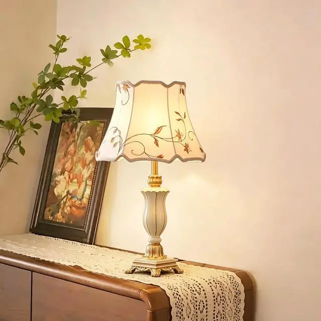 Alt view image 5 of 6 - Beige Patterned Gauze Table Lamp., Bedside Lamps Night Stands Farmhouse Vintage Nightstand Lamp Reading Light Home Office Dorm Desk Decorate Gifts Farmhouse Table Lamps for Bedroom,Living Room