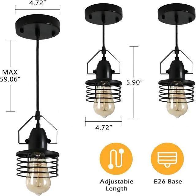 Alt view image 7 of 7 - industrial Black Pendant Light Metal Cage Pendant Lights Dining Room Hanging Lighting for Kitchen Island Living Room Bedroom Entryy Barn Farmhouse,Spring Shade,E26 Bulb(1 Light)
