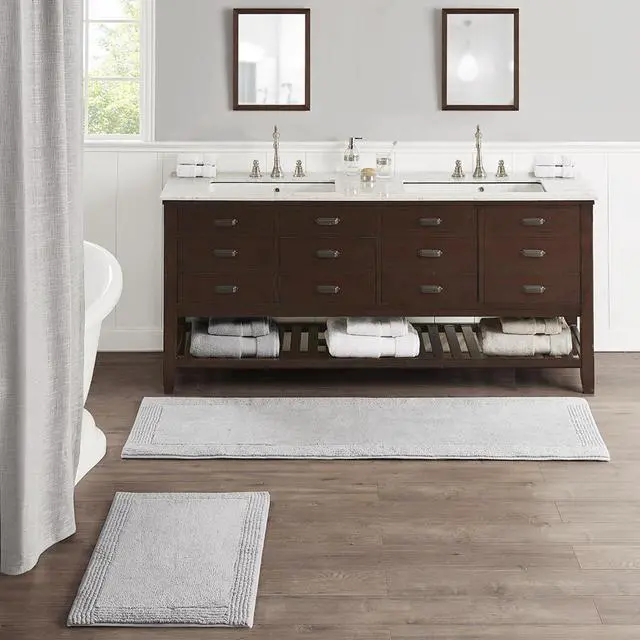 Alt view image 4 of 7 - 100% Cotton Tufted 3000GSM Reversible Bath Rug Grey 21x34"
