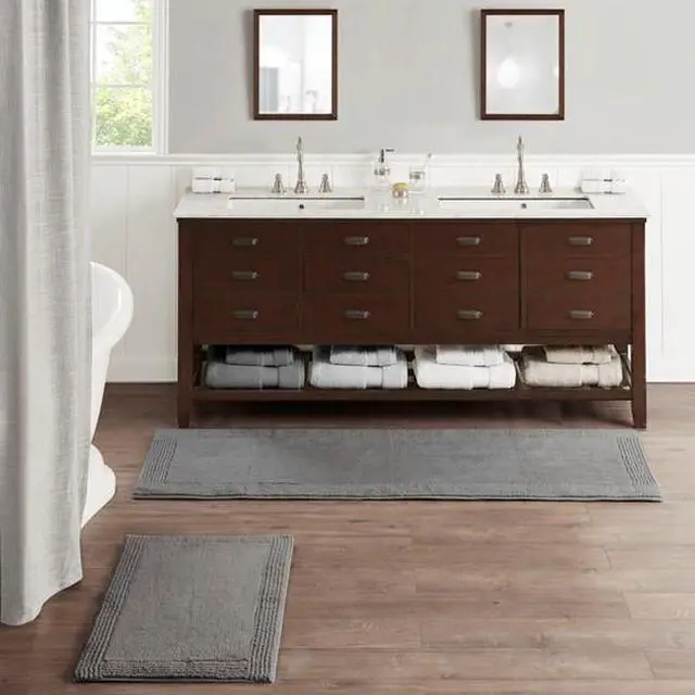 Main image of 100% Cotton Tufted 3000 GSM Reversible Bath Rug Charcoal 21x34"