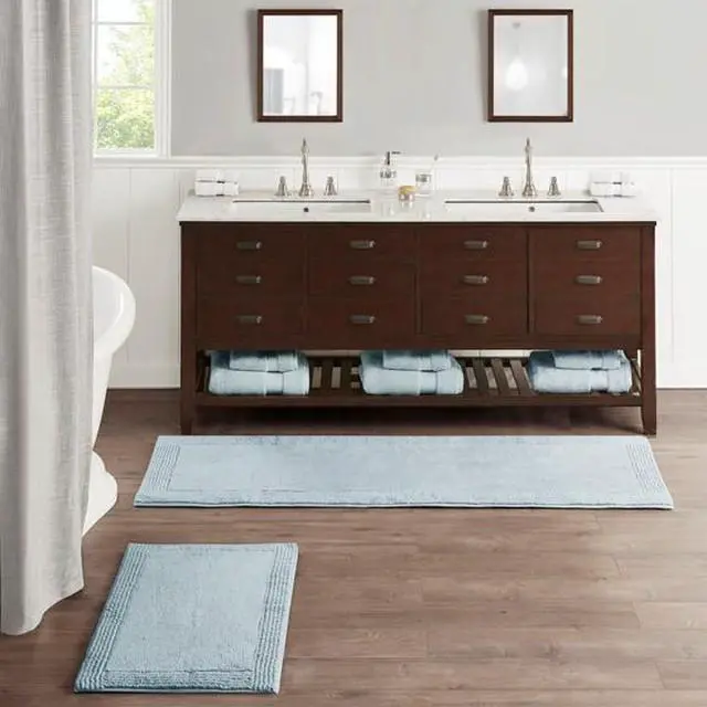 Alt view image 5 of 7 - 100% Cotton Tufted 3000 GSM Reversible Bath Rug Blue 24x72"