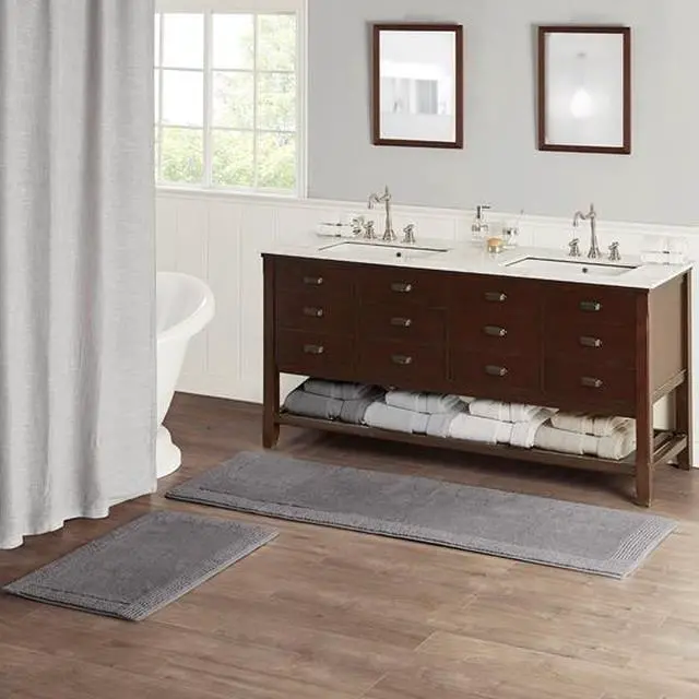 Alt view image 3 of 7 - 100% Cotton Tufted 3000 GSM Reversible Bath Rug Charcoal 21x34"