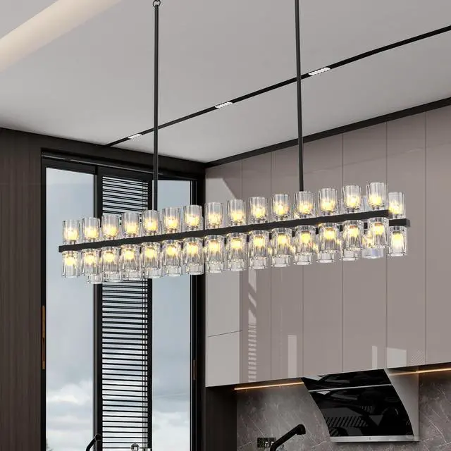 Main image of Rectangular Luxurious Crystal Chandelier for Living Room & Dining Room, Black Frame with K9 Crystals