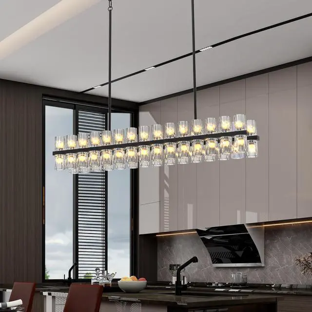 Alt view image 3 of 7 - Rectangular Luxurious Crystal Chandelier for Living Room & Dining Room, Black Frame with K9 Crystals