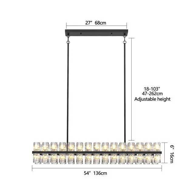 Alt view image 7 of 7 - Rectangular Luxurious Crystal Chandelier for Living Room & Dining Room, Black Frame with K9 Crystals