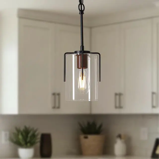 Alt view image 2 of 7 - Modern industrial Pendant Light with Clear Glass Shade, Adjustable Metal Pendant Lighting for Kitchen Island Dining Room Entryway, Easy Clean Glare-Free Home Light Fixture