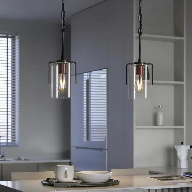 Alt view image 4 of 7 - Modern industrial Pendant Light with Clear Glass Shade, Adjustable Metal Pendant Lighting for Kitchen Island Dining Room Entryway, Easy Clean Glare-Free Home Light Fixture