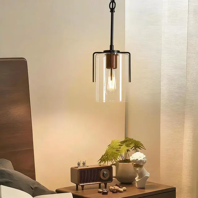 Alt view image 5 of 7 - Modern industrial Pendant Light with Clear Glass Shade, Adjustable Metal Pendant Lighting for Kitchen Island Dining Room Entryway, Easy Clean Glare-Free Home Light Fixture