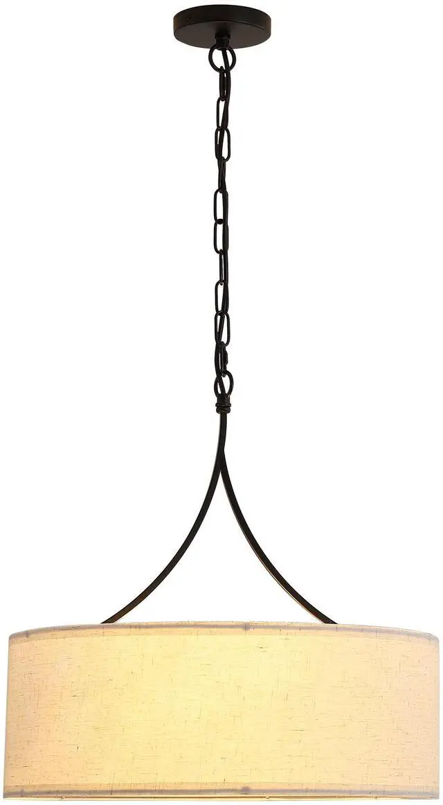 Main image of Modern 3-Light Fabric Pendant Light, Black Adjustable Drum Chandelier, Matte Black Fabric Shade Ceiling Light Fixture for Dining Room Living Room Bedroom