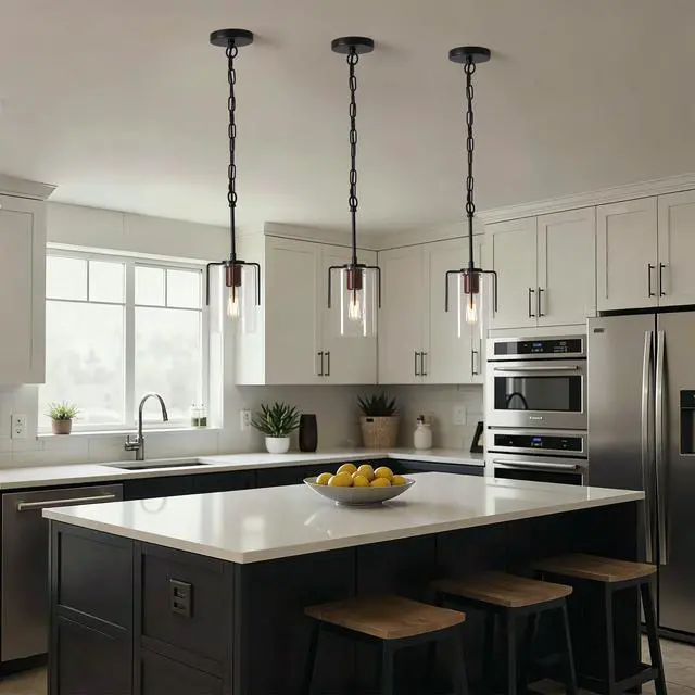 Alt view image 7 of 7 - Modern industrial Pendant Light with Clear Glass Shade, Adjustable Metal Pendant Lighting for Kitchen Island Dining Room Entryway, Easy Clean Glare-Free Home Light Fixture
