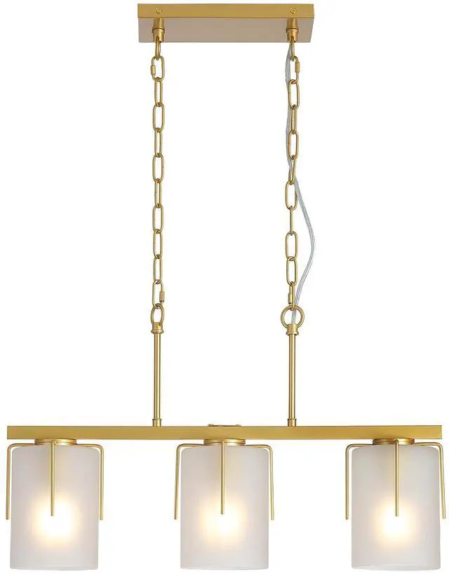 Main image of Modern Gold 3-Light Linear Chandelier, E26 Base, Adjustable Height Pendant Light with Milky White Frosted Glass Shades, industrial Kitchen Island Lighting for Dining Room, Hallway, Entryway (Bulbs Not