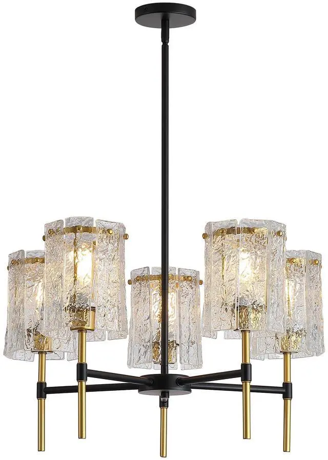 Main image of Modern 5-Light Black and Gold Chandelier, Textured Glass Pendant Light with Electroplated Gold Finish for Living Room Dining Room Not including The Bulb