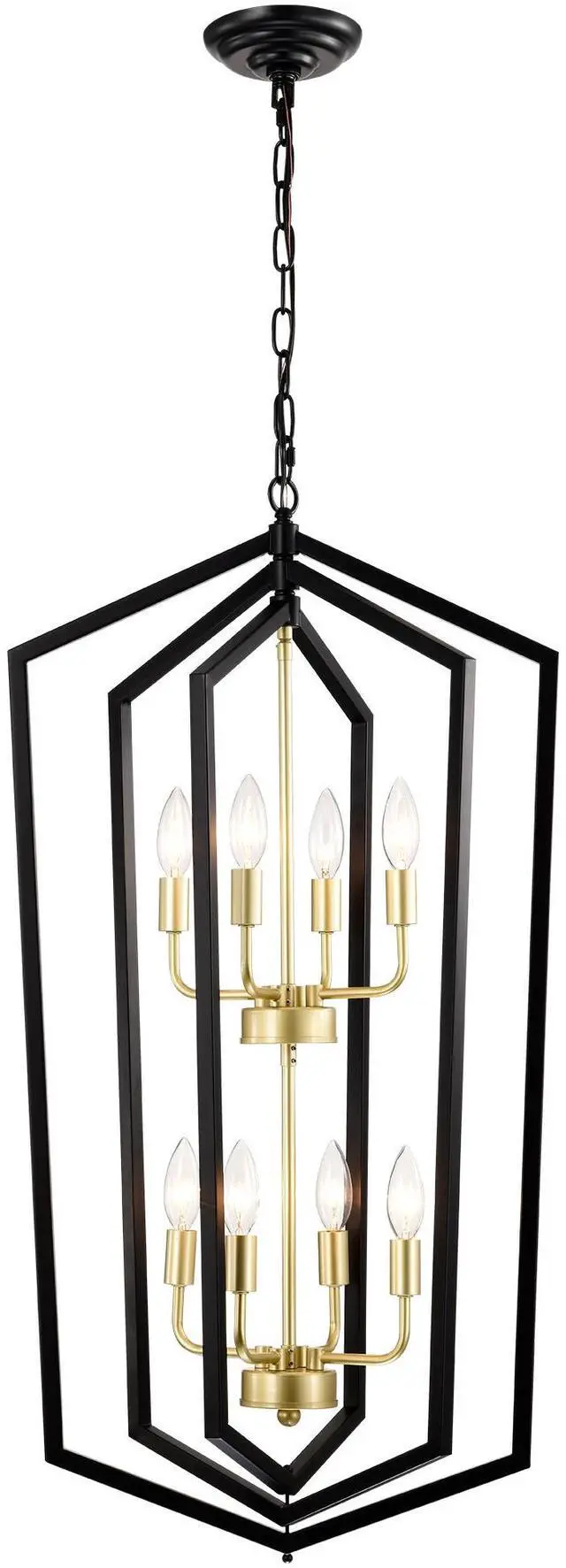 Main image of 8-Light Lantern Tired Farmhouse Ceiling Hanging Light Black Chandelier Metal Modern Pendant Light Fixtures for Kitchen Island Dining Room Living Room Foyer Entryway(E12 Bulbs Not included)