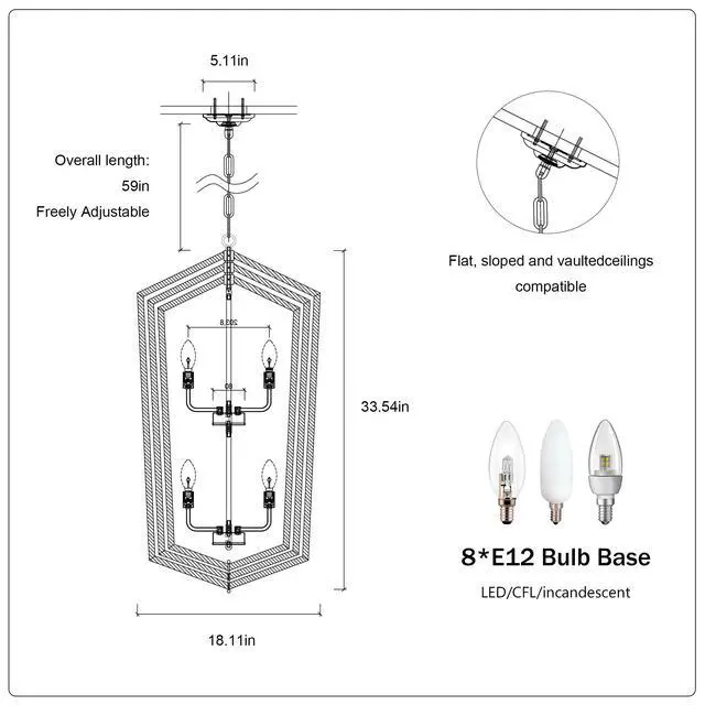 Alt view image 6 of 7 - 8-Light Lantern Tired Farmhouse Ceiling Hanging Light Black Chandelier Metal Modern Pendant Light Fixtures for Kitchen Island Dining Room Living Room Foyer Entryway(E12 Bulbs Not included)