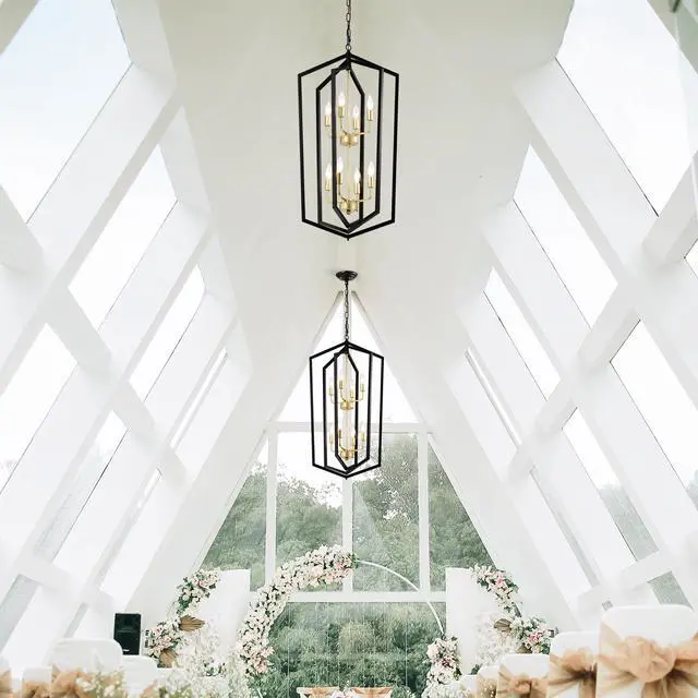 Alt view image 5 of 7 - 8-Light Lantern Tired Farmhouse Ceiling Hanging Light Black Chandelier Metal Modern Pendant Light Fixtures for Kitchen Island Dining Room Living Room Foyer Entryway(E12 Bulbs Not included)