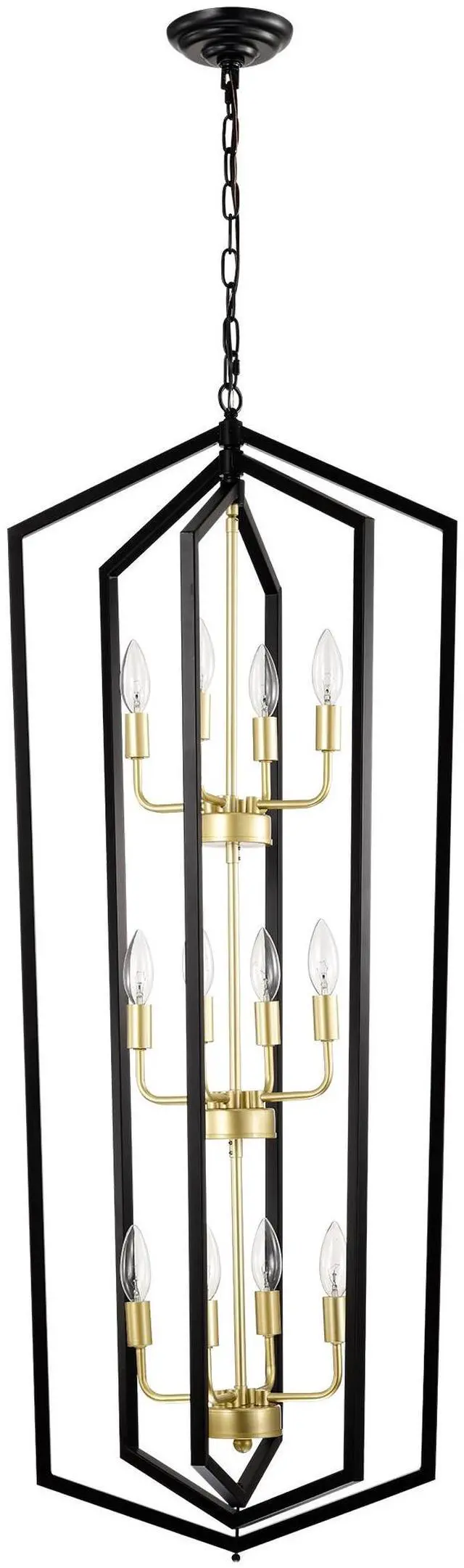 Main image of 12-Light Lantern Tired Farmhouse Ceiling Hanging Light Black Chandelier Metal Modern Pendant Light Fixtures for Kitchen Island Dining Room Living Room Foyer Entryway(E12 Bulbs Not included)