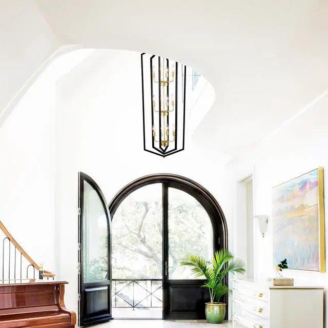 Alt view image 5 of 7 - 12-Light Lantern Tired Farmhouse Ceiling Hanging Light Black Chandelier Metal Modern Pendant Light Fixtures for Kitchen Island Dining Room Living Room Foyer Entryway(E12 Bulbs Not included)