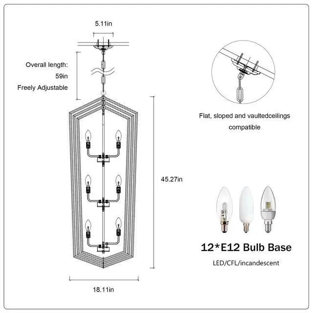 Alt view image 6 of 7 - 12-Light Lantern Tired Farmhouse Ceiling Hanging Light Black Chandelier Metal Modern Pendant Light Fixtures for Kitchen Island Dining Room Living Room Foyer Entryway(E12 Bulbs Not included)