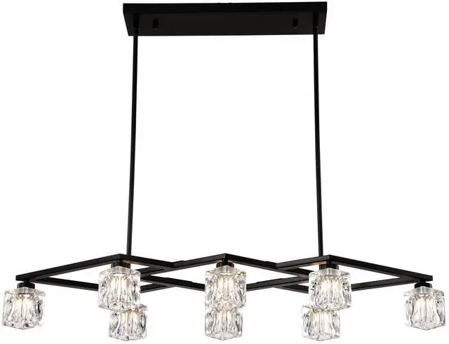 Main image of Matte Black Crystal Chandelier for Dining Room, 8-Light Kitchen Chandelier Light Fixture Modern Metal industrial Chandeliers for Farmhouse Entryway Living Room (8*G9 Bulbs included)