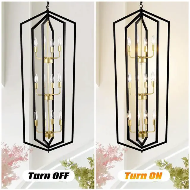 Alt view image 7 of 7 - 12-Light Lantern Tired Farmhouse Ceiling Hanging Light Black Chandelier Metal Modern Pendant Light Fixtures for Kitchen Island Dining Room Living Room Foyer Entryway(E12 Bulbs Not included)
