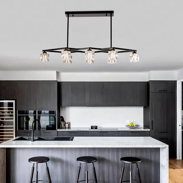 Alt view image 5 of 7 - Matte Black Crystal Chandelier for Dining Room, 8-Light Kitchen Chandelier Light Fixture Modern Metal industrial Chandeliers for Farmhouse Entryway Living Room (8*G9 Bulbs included)