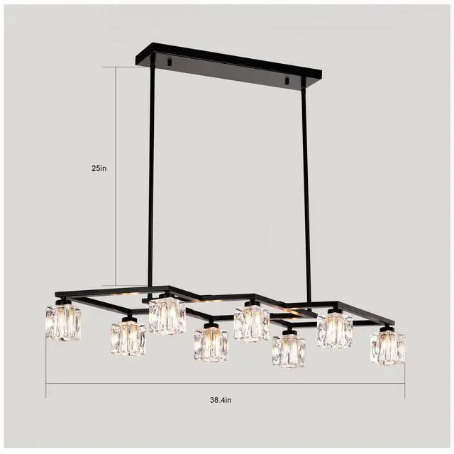 Alt view image 6 of 7 - Matte Black Crystal Chandelier for Dining Room, 8-Light Kitchen Chandelier Light Fixture Modern Metal industrial Chandeliers for Farmhouse Entryway Living Room (8*G9 Bulbs included)