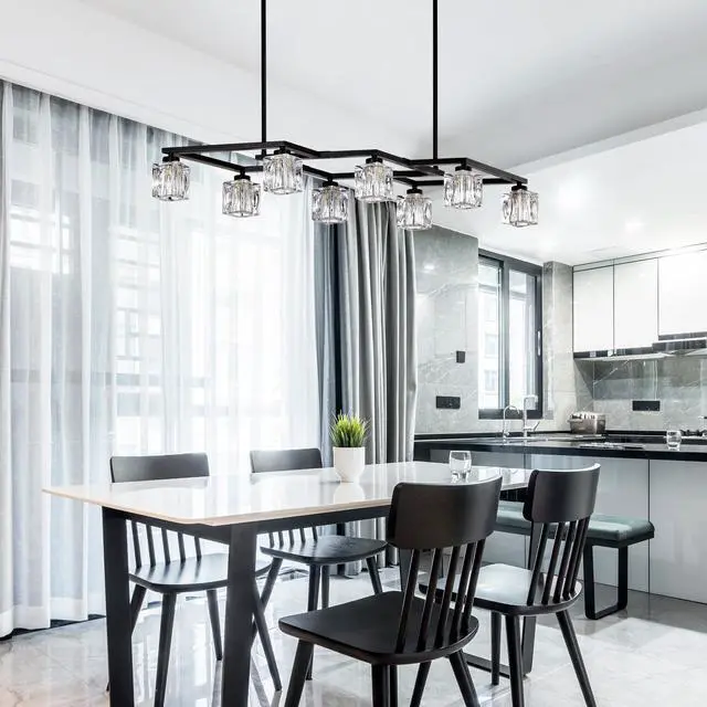 Alt view image 4 of 7 - Matte Black Crystal Chandelier for Dining Room, 8-Light Kitchen Chandelier Light Fixture Modern Metal industrial Chandeliers for Farmhouse Entryway Living Room (8*G9 Bulbs included)