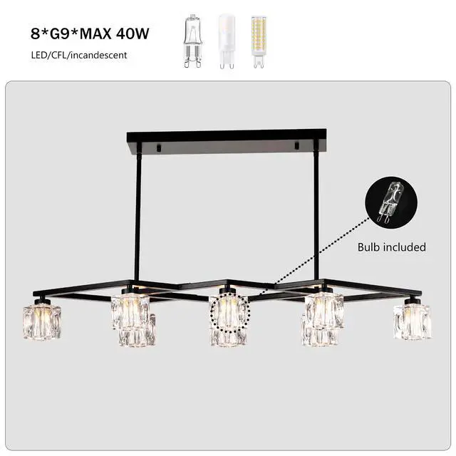 Alt view image 7 of 7 - Matte Black Crystal Chandelier for Dining Room, 8-Light Kitchen Chandelier Light Fixture Modern Metal industrial Chandeliers for Farmhouse Entryway Living Room (8*G9 Bulbs included)