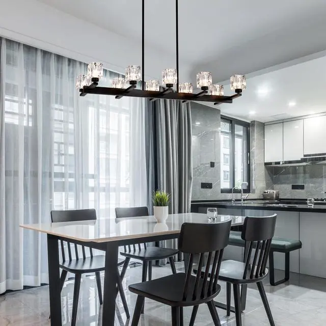 Alt view image 3 of 7 - Chandelier for Dining Room, 10-Light Black Farmhouse Linear Pendant Light Fixture, Modern Crystal Hanging Lighting Chandelier for Kitchen Island, Bar, Long Table, G9 Bulb(10*G9*Max 40W)