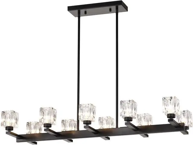 Main image of Chandelier for Dining Room, 10-Light Black Farmhouse Linear Pendant Light Fixture, Modern Crystal Hanging Lighting Chandelier for Kitchen Island, Bar, Long Table, G9 Bulb(10*G9*Max 40W)